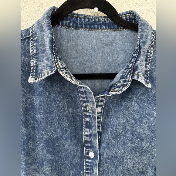 Dress Denim Jean Button Down Blue Mini Medium - Picture 3 of 6